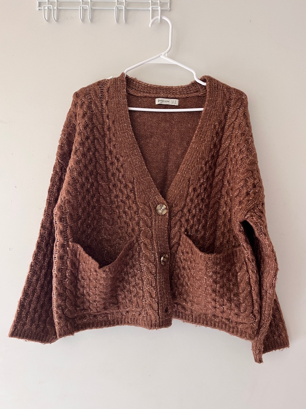 Stradivarius Brown Cable Knit Cardigan